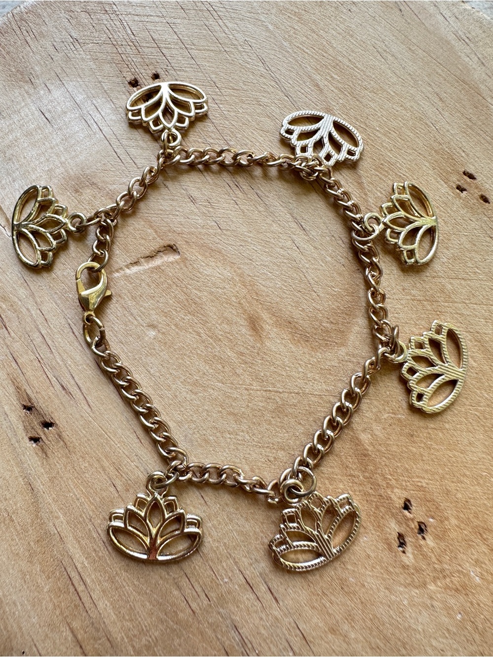 Gold Tone Lotus Charm Bracelet - Women Jewelry
